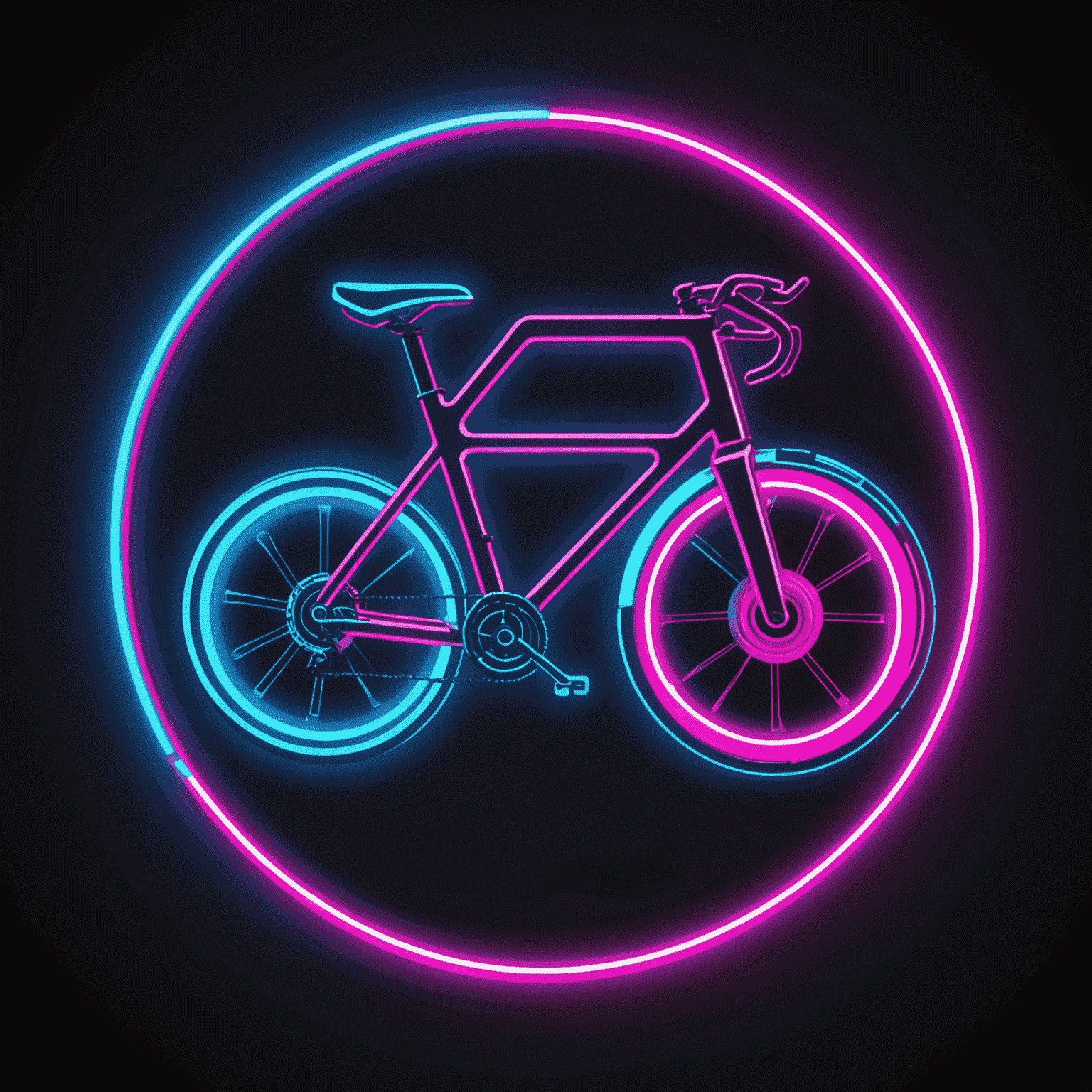 Catlslaptoken Travel logo - A futuristic bicycle icon with neon electric blue and hot pink accents