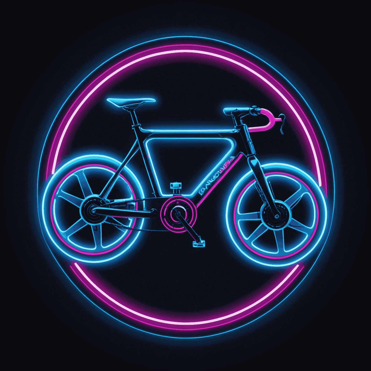 Catlslaptoken Travel logo - A futuristic bicycle icon with neon electric blue and hot pink accents