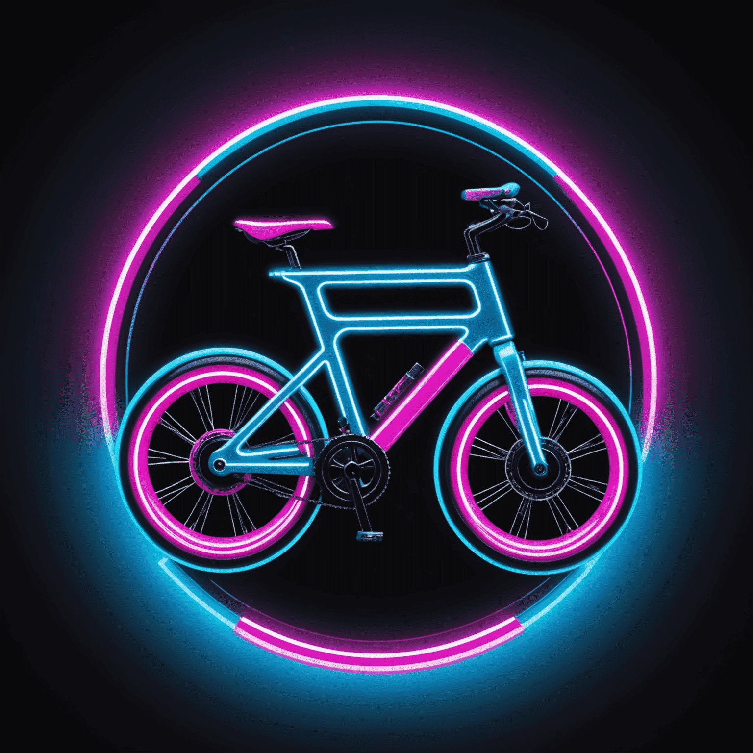 Catlslaptoken Travel logo - A futuristic bicycle icon with neon electric blue and hot pink accents