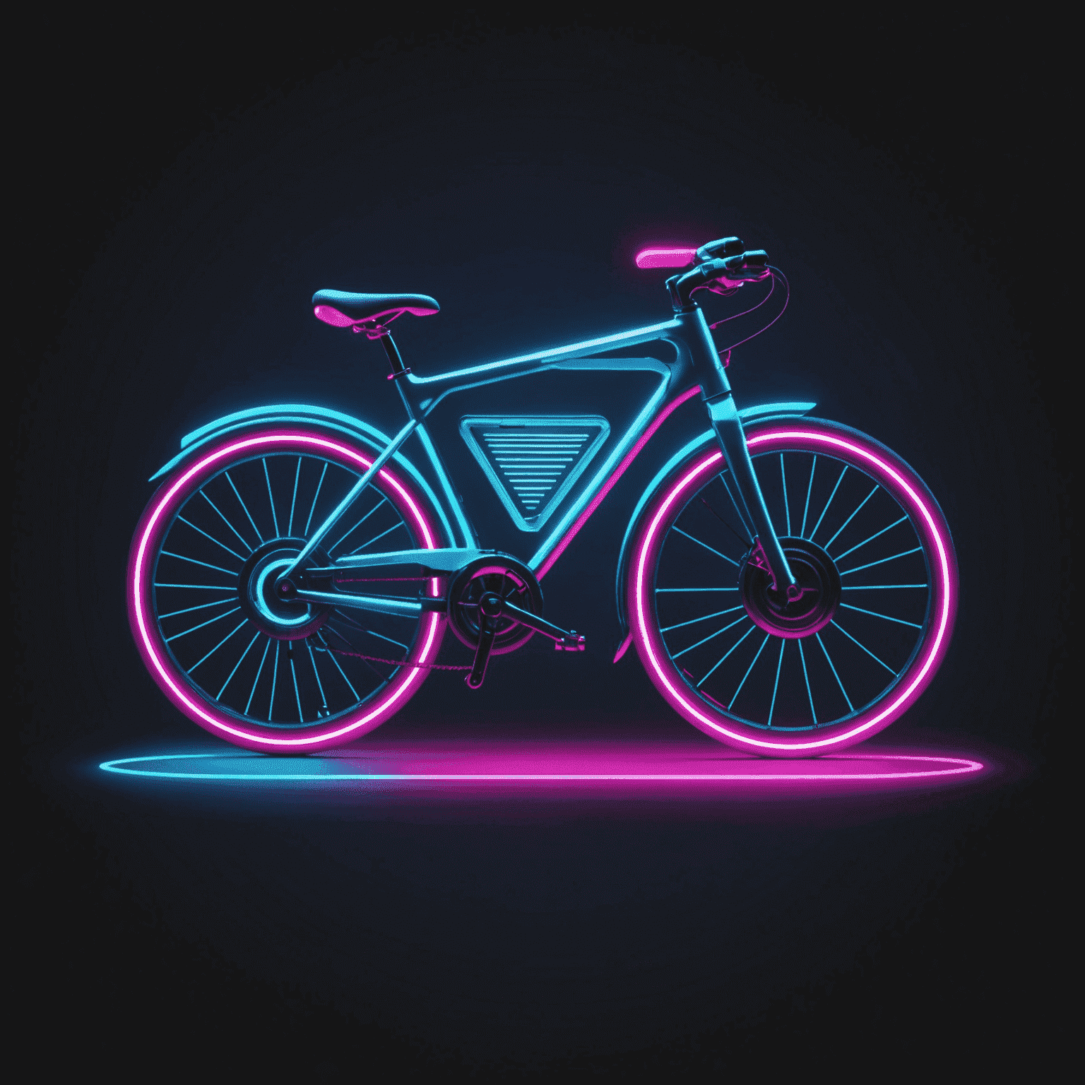 Catlslaptoken Travel logo - A futuristic bicycle icon with neon electric blue and hot pink accents