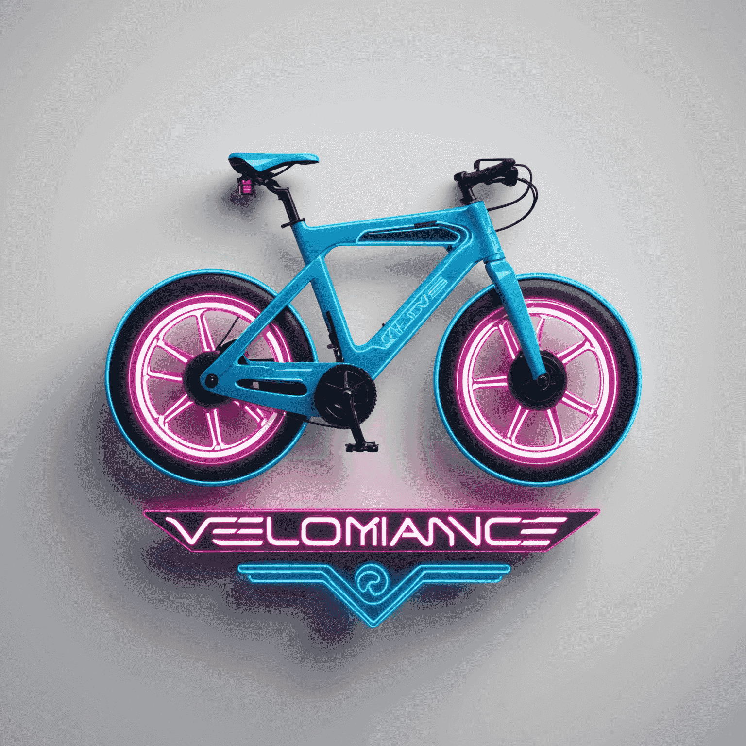 Catlslaptoken Travel logo - A futuristic bicycle icon with neon electric blue and hot pink accents